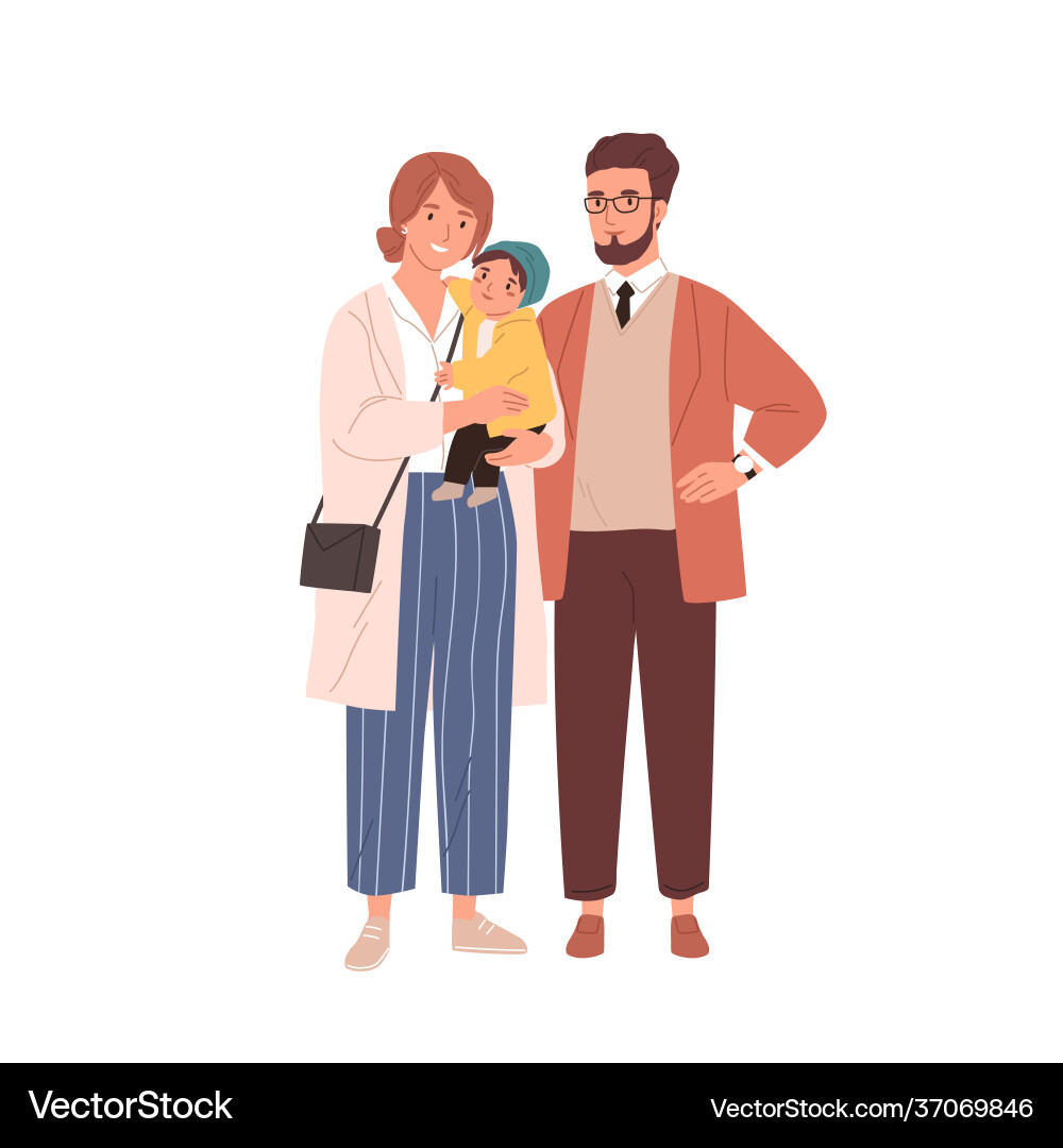 Family portrait happy mother father and baby Family portrait happy mother father and baby vector image