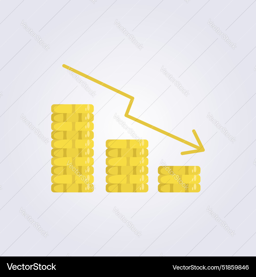 Flat declining coin bar chart with stack Vector Image