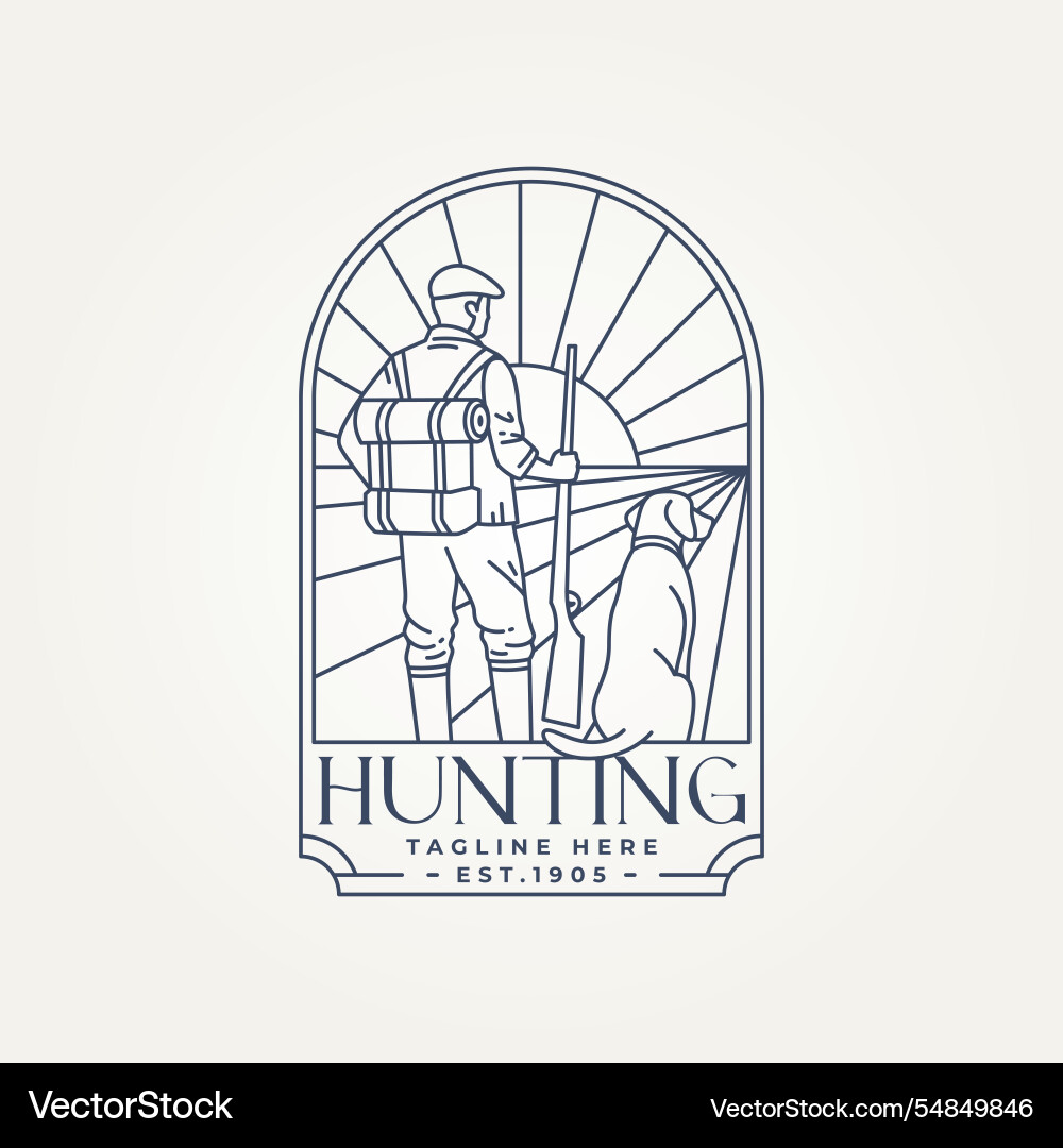 Minimalist hunter with a dog line art icon logo Minimalist hunter with a dog line art icon logo Vector Image