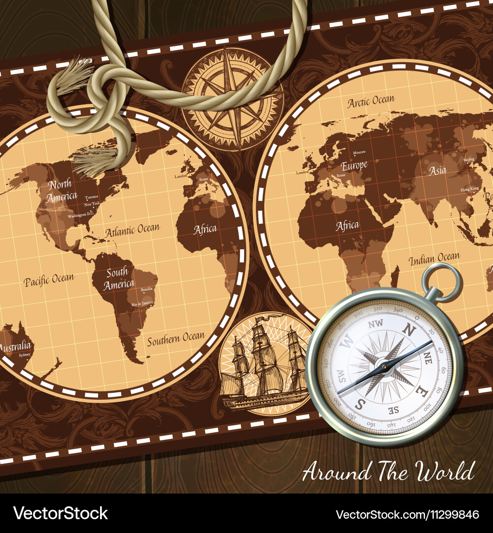 Nautical Map with Compass Royalty Free Vector Image