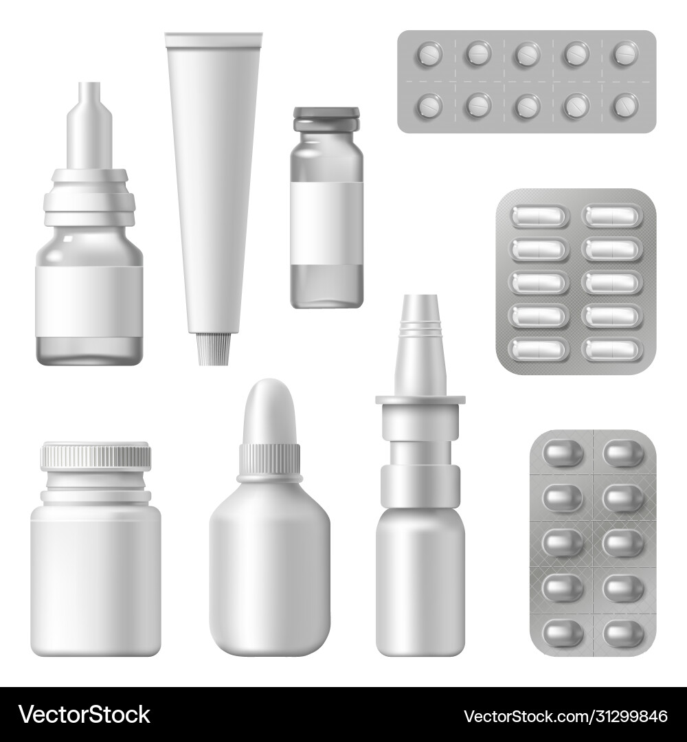 Realistische medizinische Pakete pharmazeutisch Realistische medizinische Pakete pharmazeutisch vektorbild