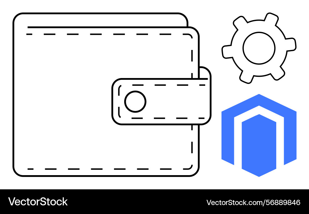 Wallet with gear and blockchain icon representing Wallet with gear and blockchain icon representing vector image