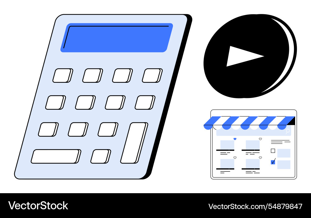 Calculator play button and browser window Calculator play button and browser window vector image
