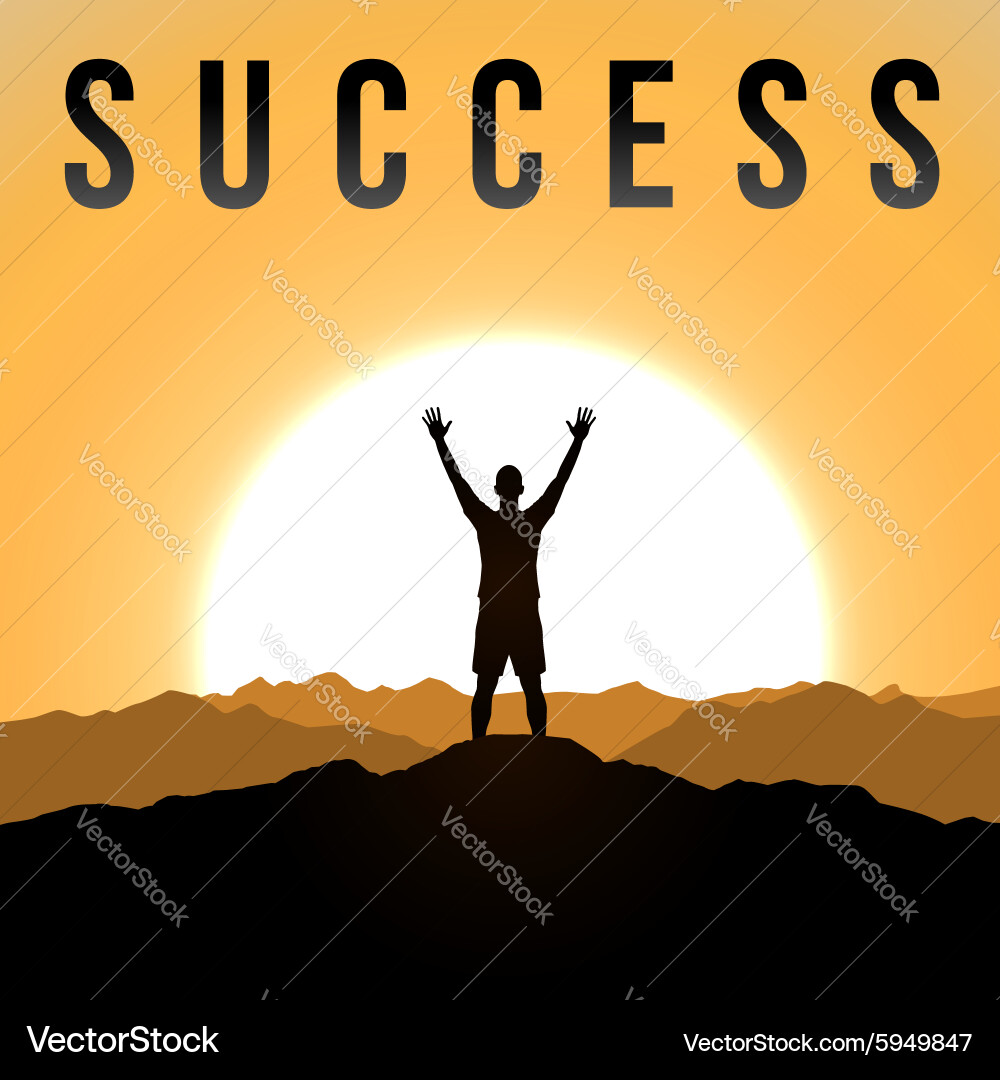 Man on Cliff Summit - Success Vector Image