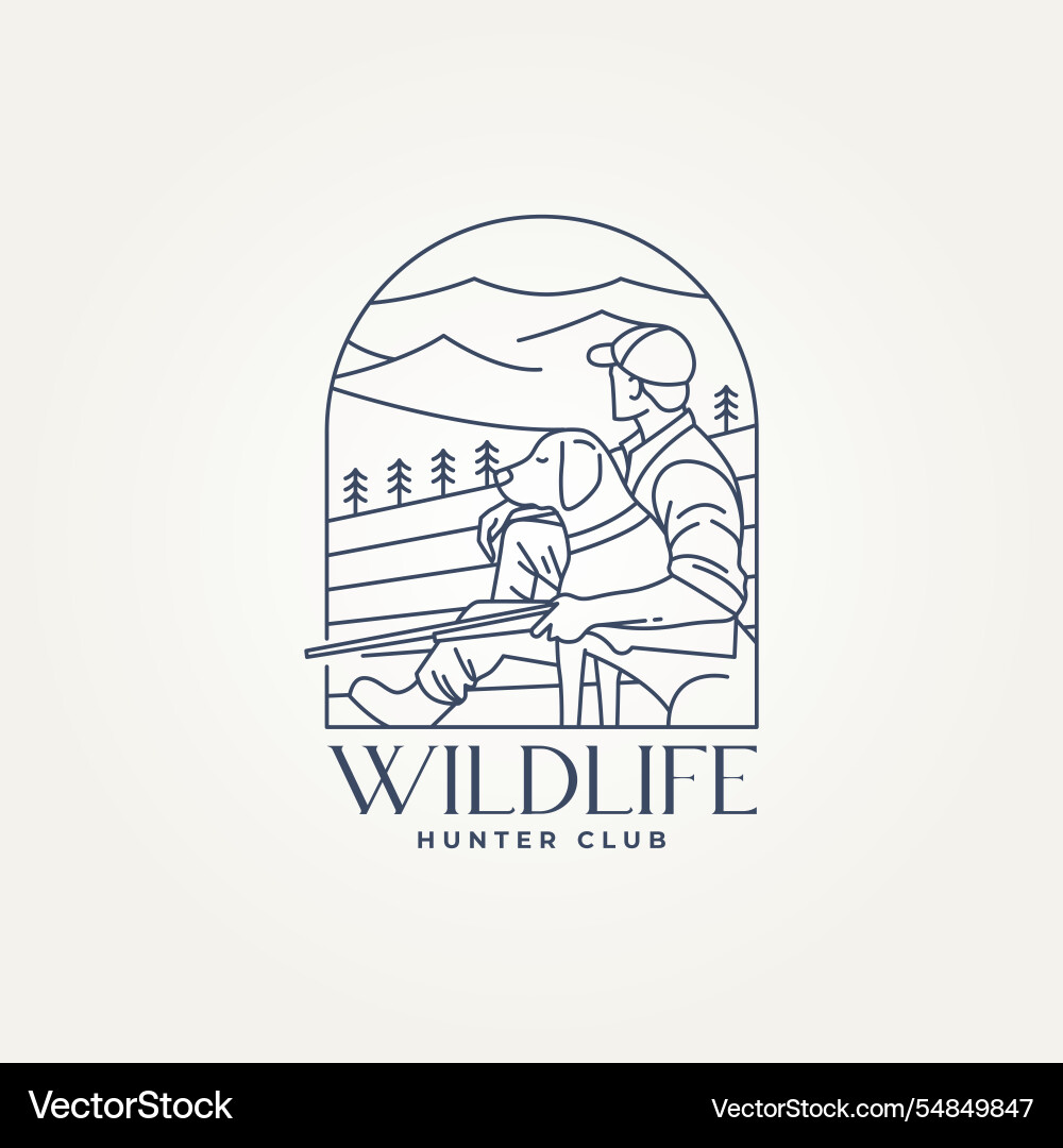 Minimalist hunter with a dog line art icon logo Minimalist hunter with a dog line art icon logo Vector Image