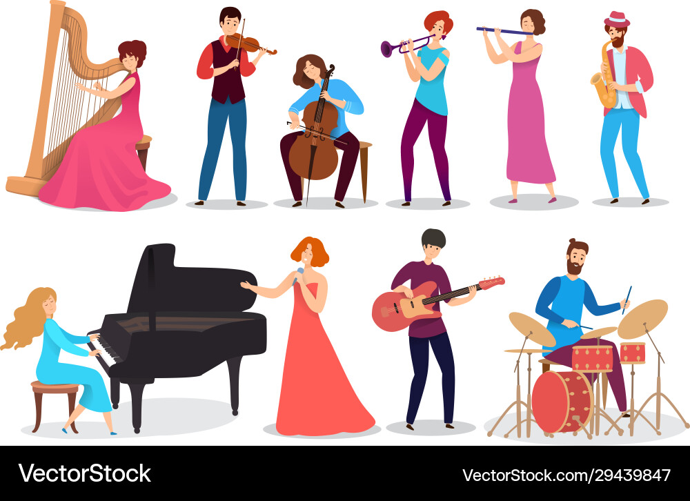 People playing musical instruments set People playing musical instruments set vector image