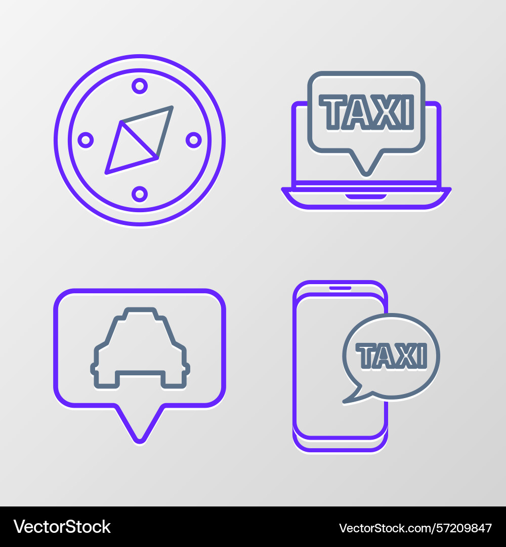 Set line taxi call telephone service map pointer Set line taxi call telephone service map pointer vector image