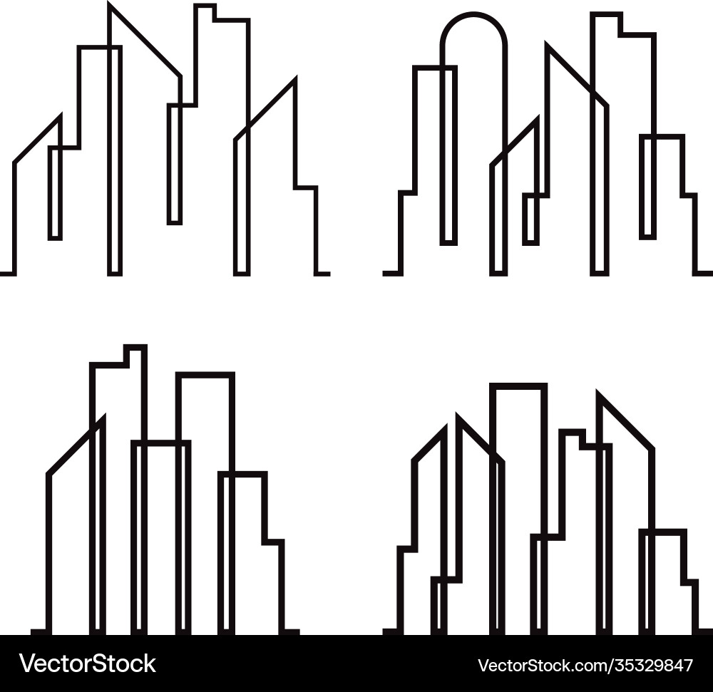 Skyscraper Line Icon Set Royalty Free Vector Image