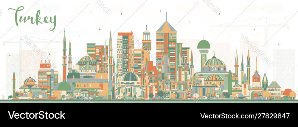 Turkey city skyline with color buildings vector image