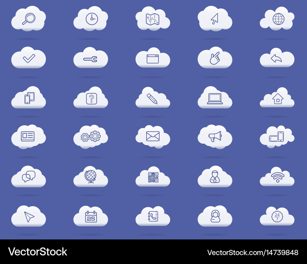 Cloud computing linear icons set download upload Vector Image