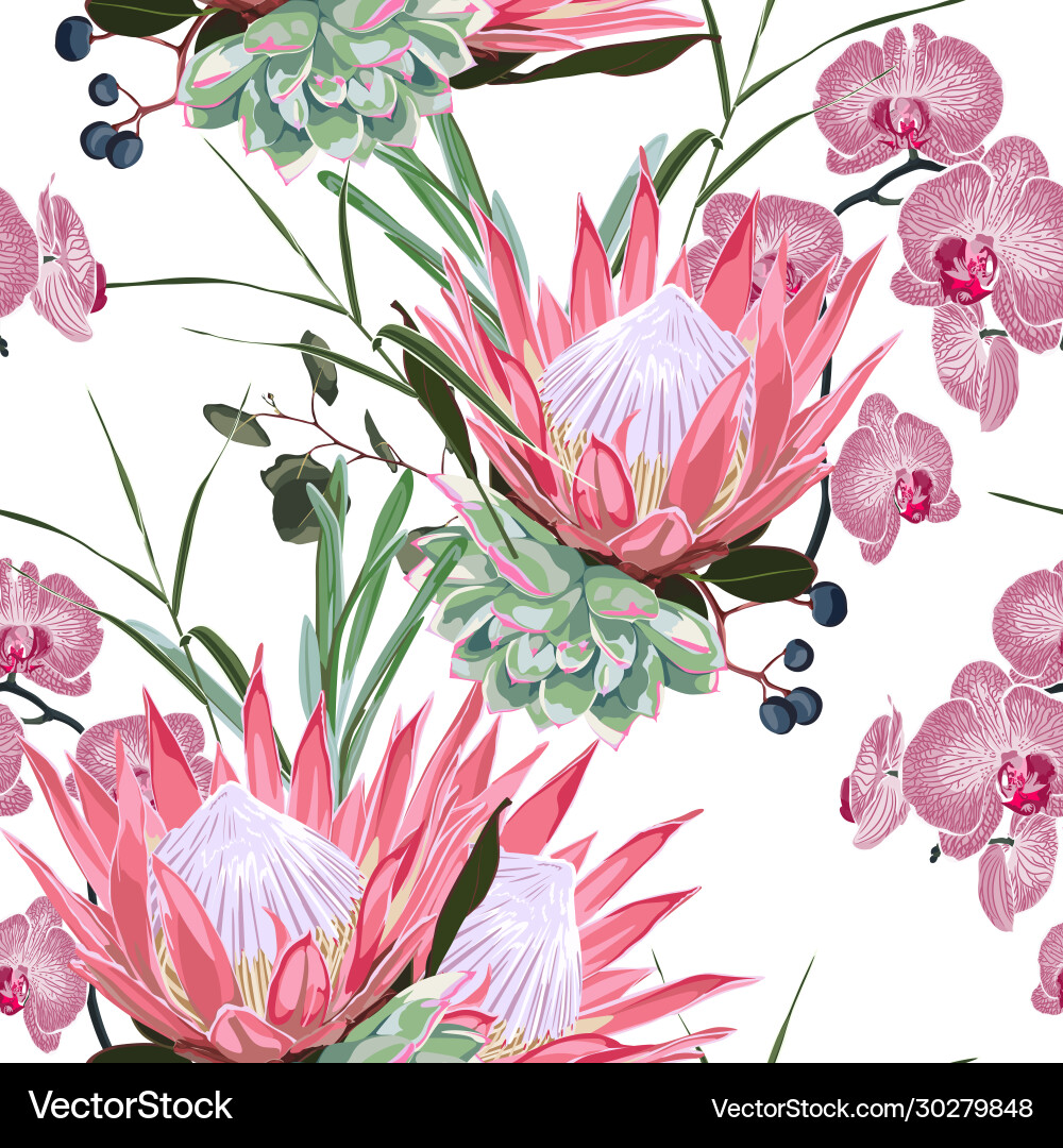 Exotic line tropical leaves succulent and flowers Exotic line tropical leaves succulent and flowers Vector Image