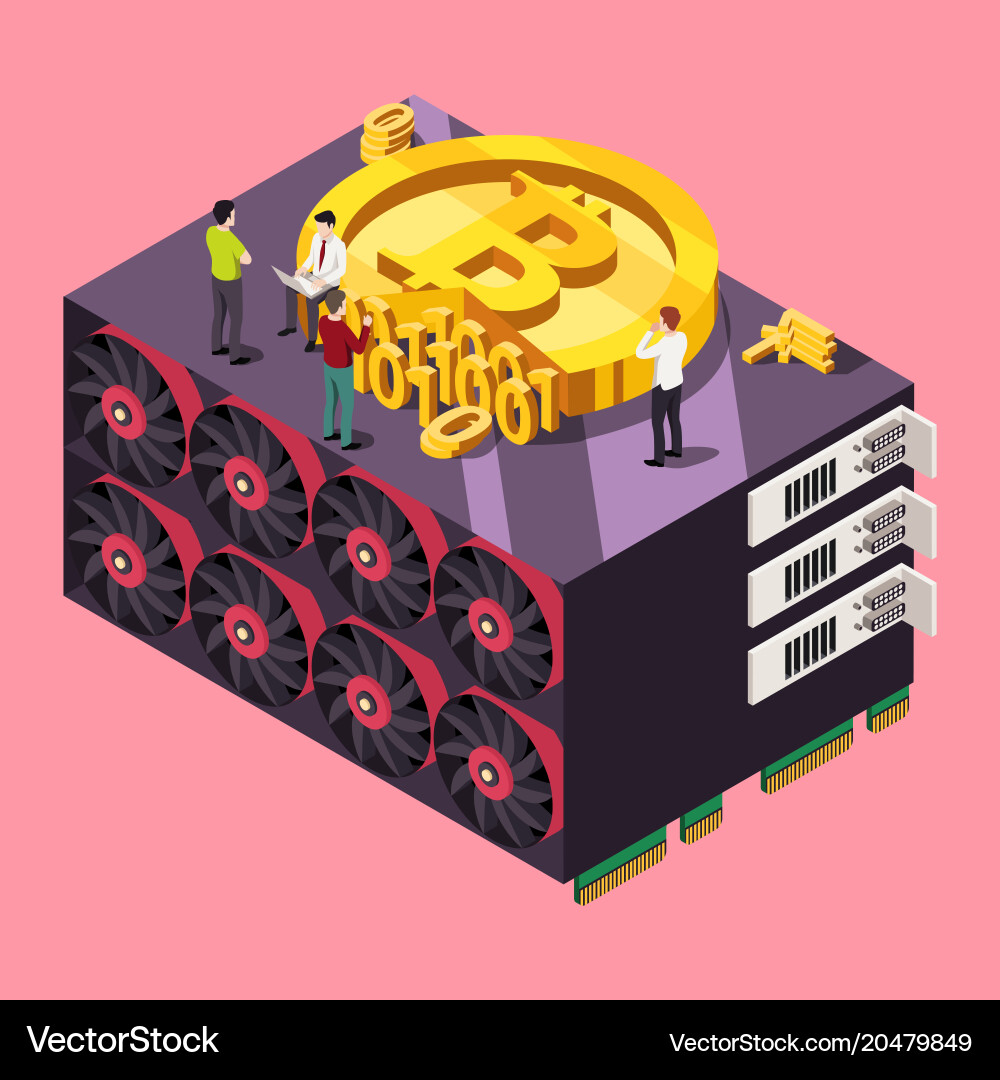 Bitcoin Mining Isometric Concept vector image