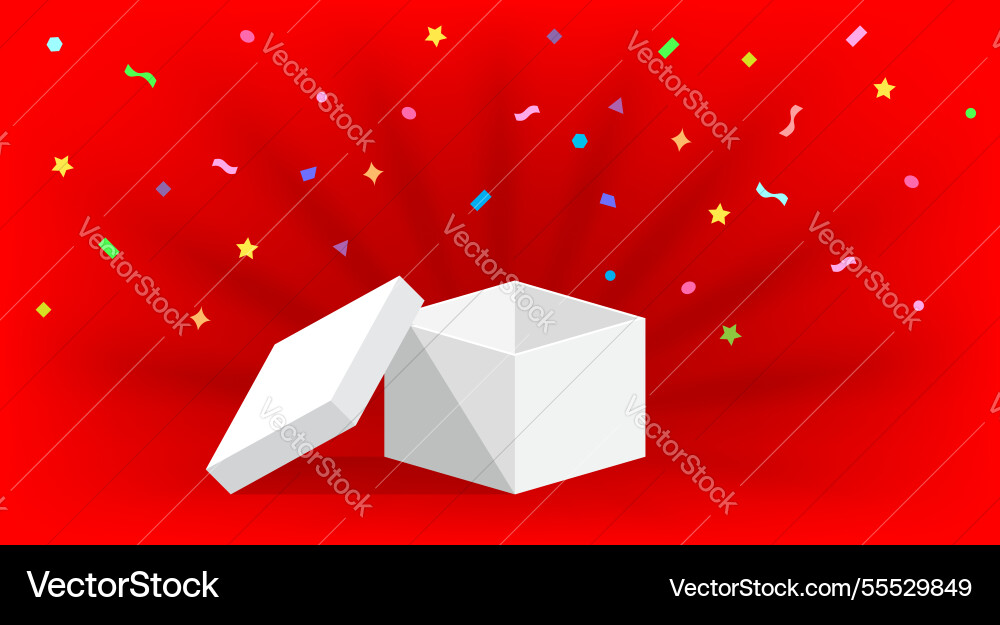 Empty box open isolated on red background Vector Image