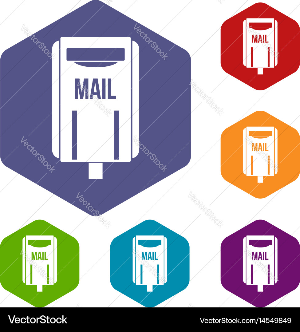 Post box icons set hexagon vector image