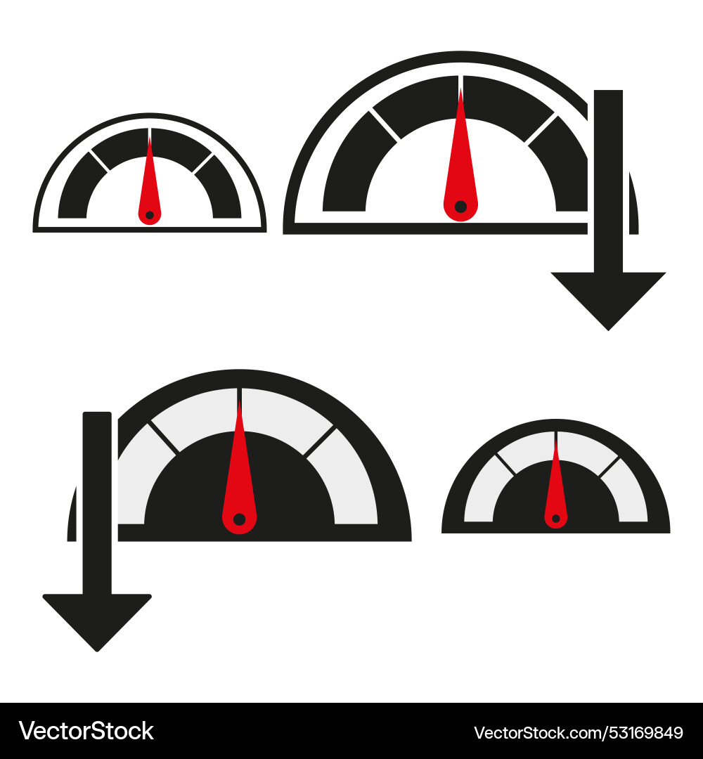 Speedometer icon set red arrow indicator black Speedometer icon set red arrow indicator black vector image