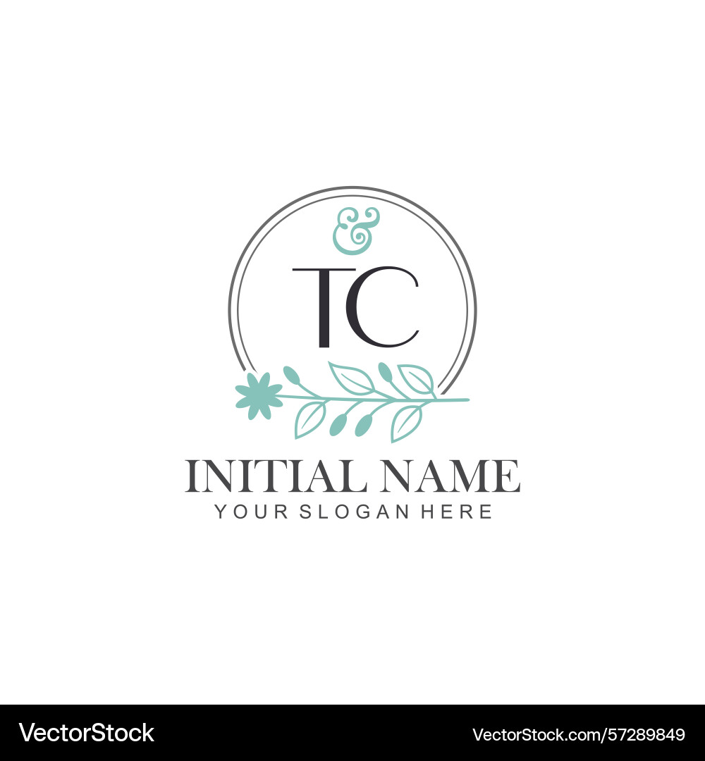 Tc initial logo templates with botanical elements Vector Image