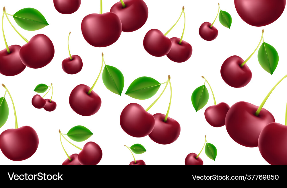 Background pattern with red 3d cherries vector image