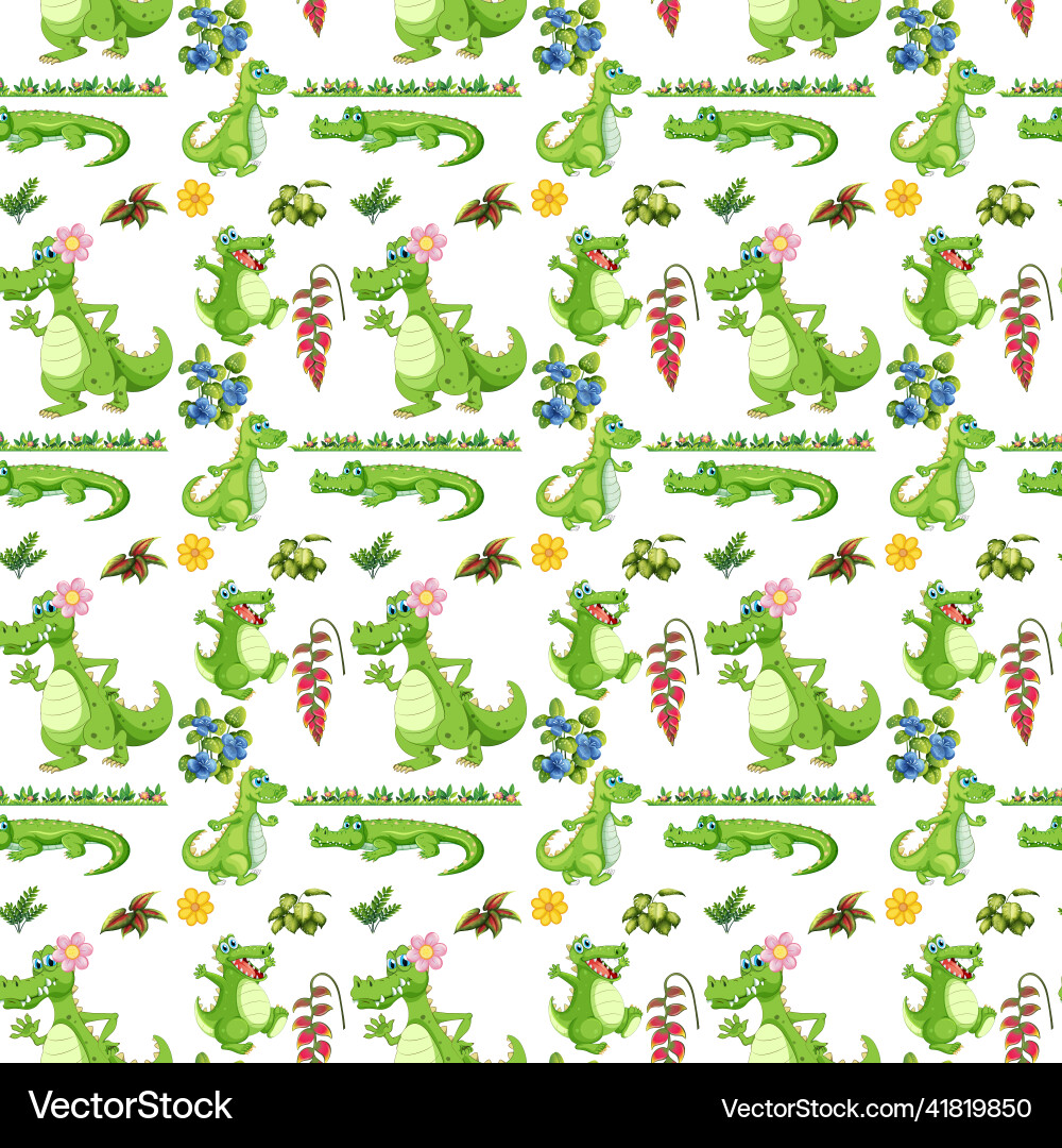 Crocodile with leaf seamless pattern vector image