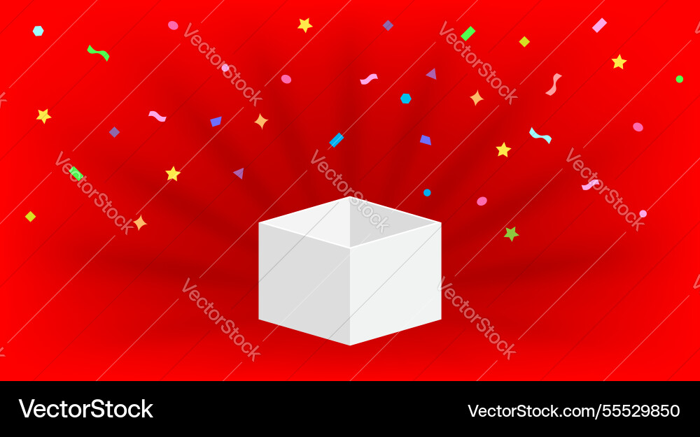 Empty box open isolated on red background Vector Image