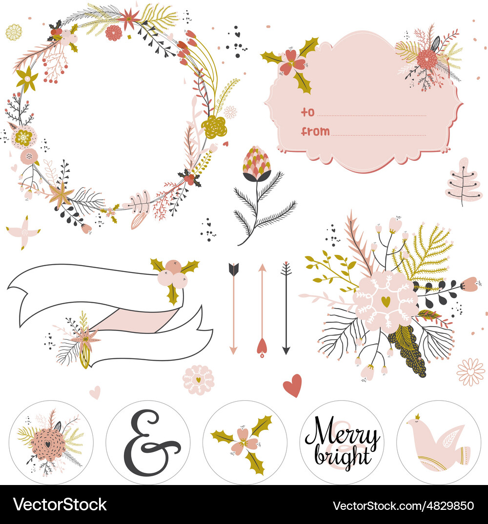 Festive Wreath & Floral Elements Vector Image