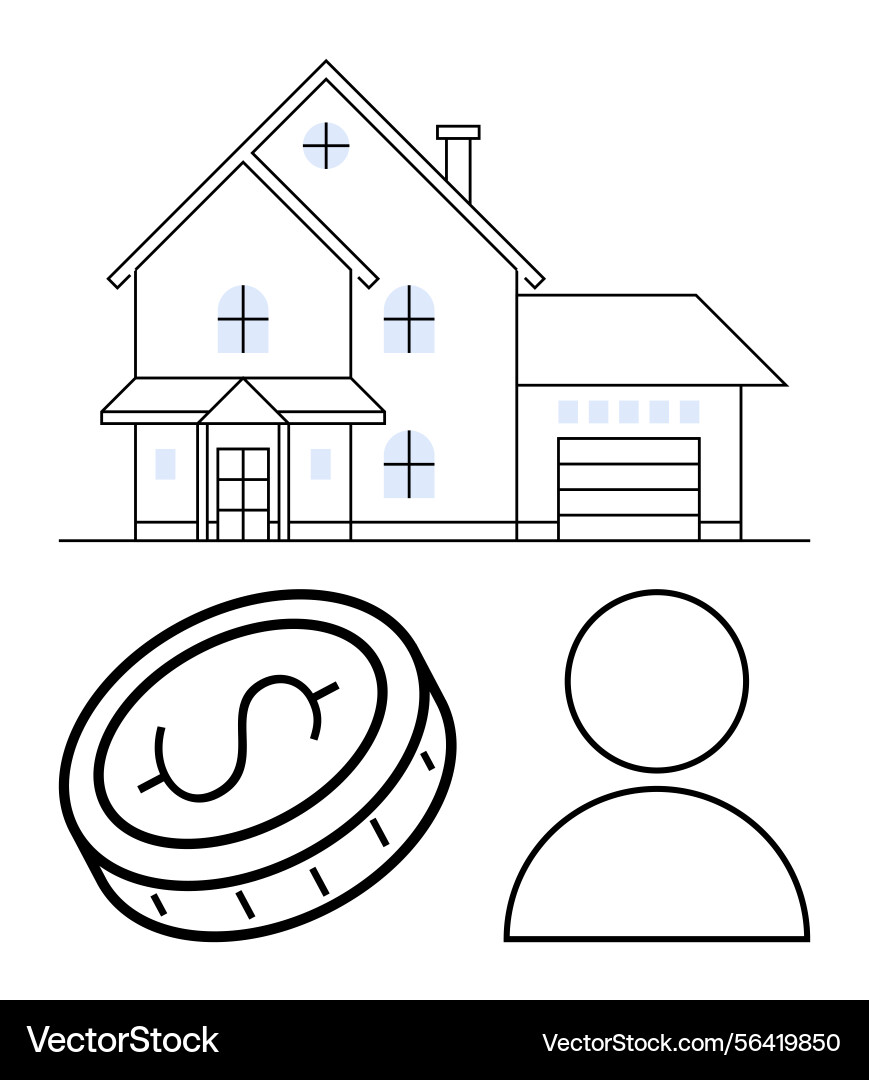 House with coin and user icon representing real House with coin and user icon representing real vector image