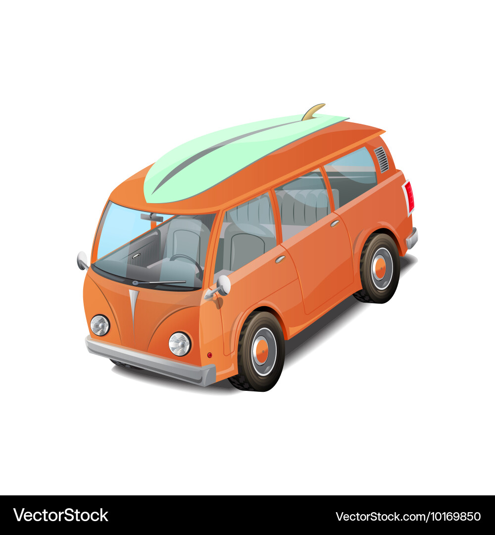 Retro bus with a surfboard Vector Image