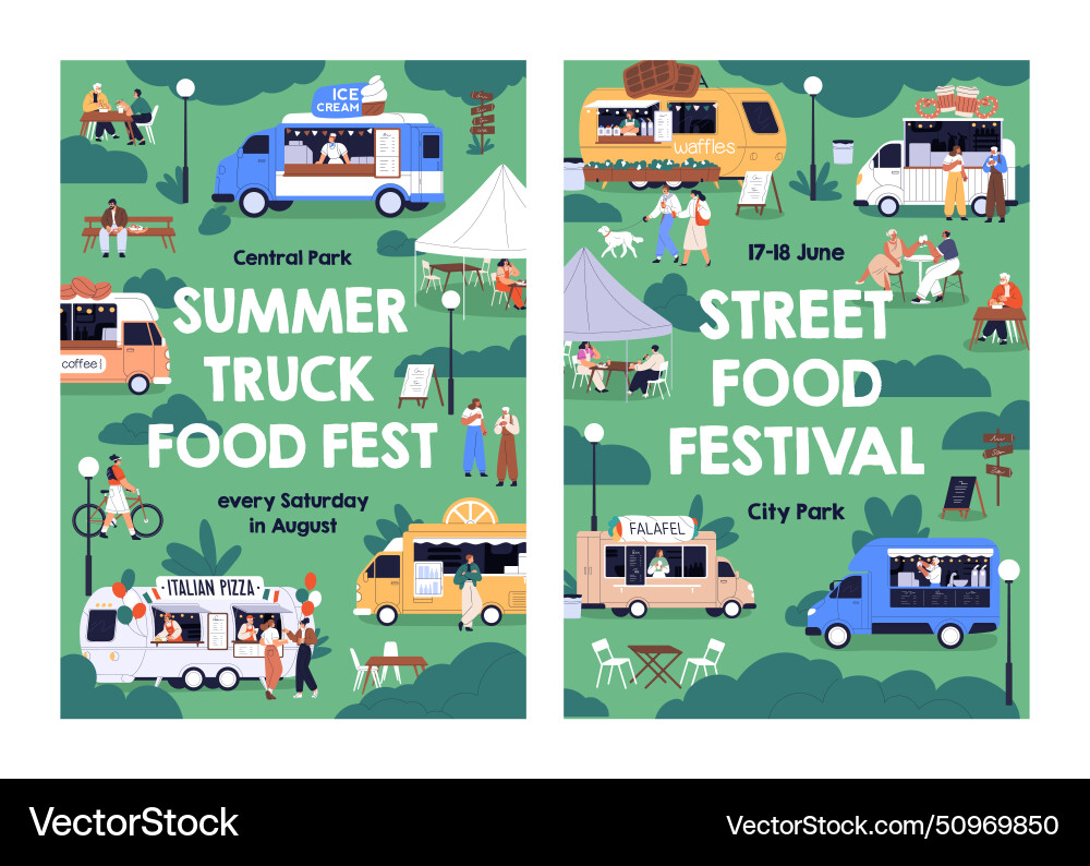 Summer street food festival market posters Summer street food festival market posters vector image