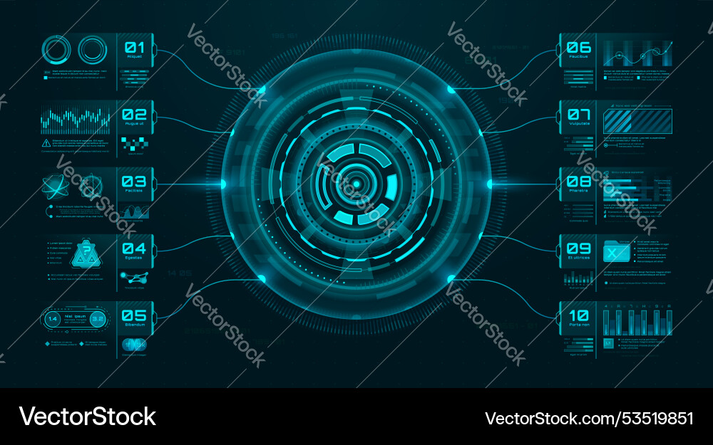 Hud infographics ui interface screen charts Hud infographics ui interface screen charts vector image