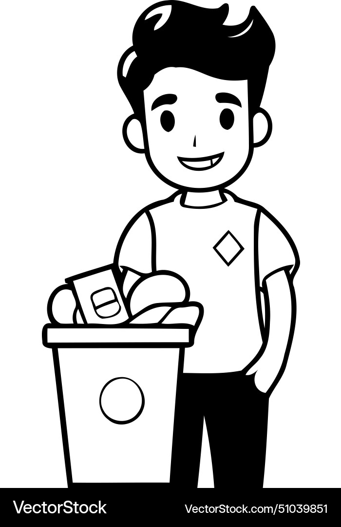 Man throwing garbage in trash can recycling Vector Image