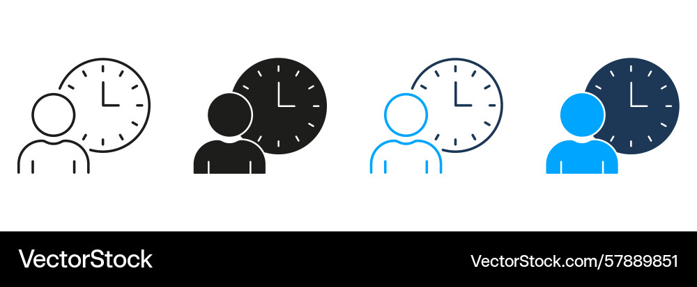 Person with clock line and solid icon set time Person with clock line and solid icon set time vector image