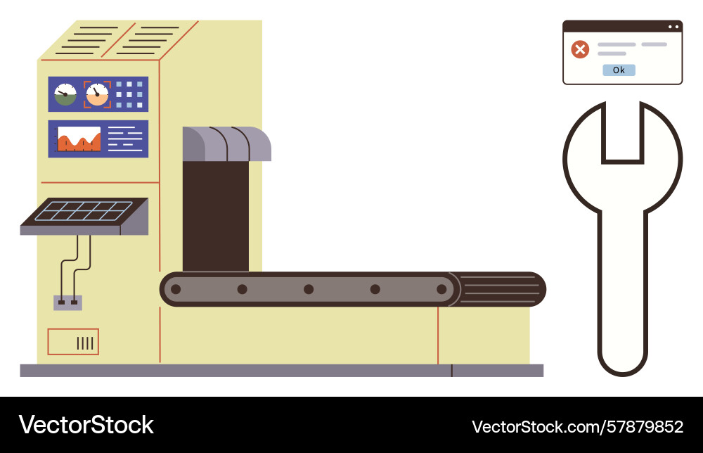 Automated conveyor belt with error notification Automated conveyor belt with error notification vector image