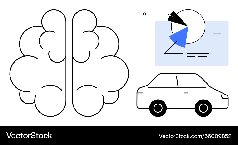 Brain with data chart and car representing Brain with data chart and car representing vector image