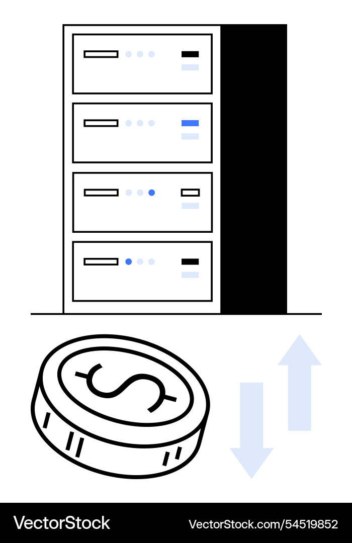 Data servers and dollar coin with up down Data servers and dollar coin with up down vector image
