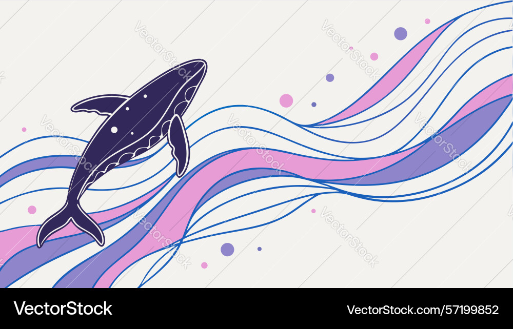 Dynamic whale with abstract swirls design vector image