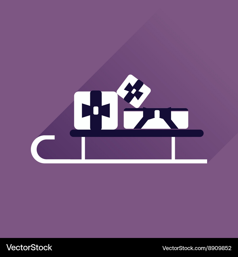 Flat web icon with long shadow presents on sledge Vector Image