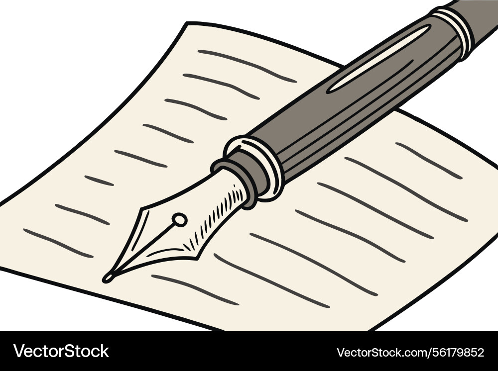 Ink pen on a paper document with text lines Ink pen on a paper document with text lines Vector Image