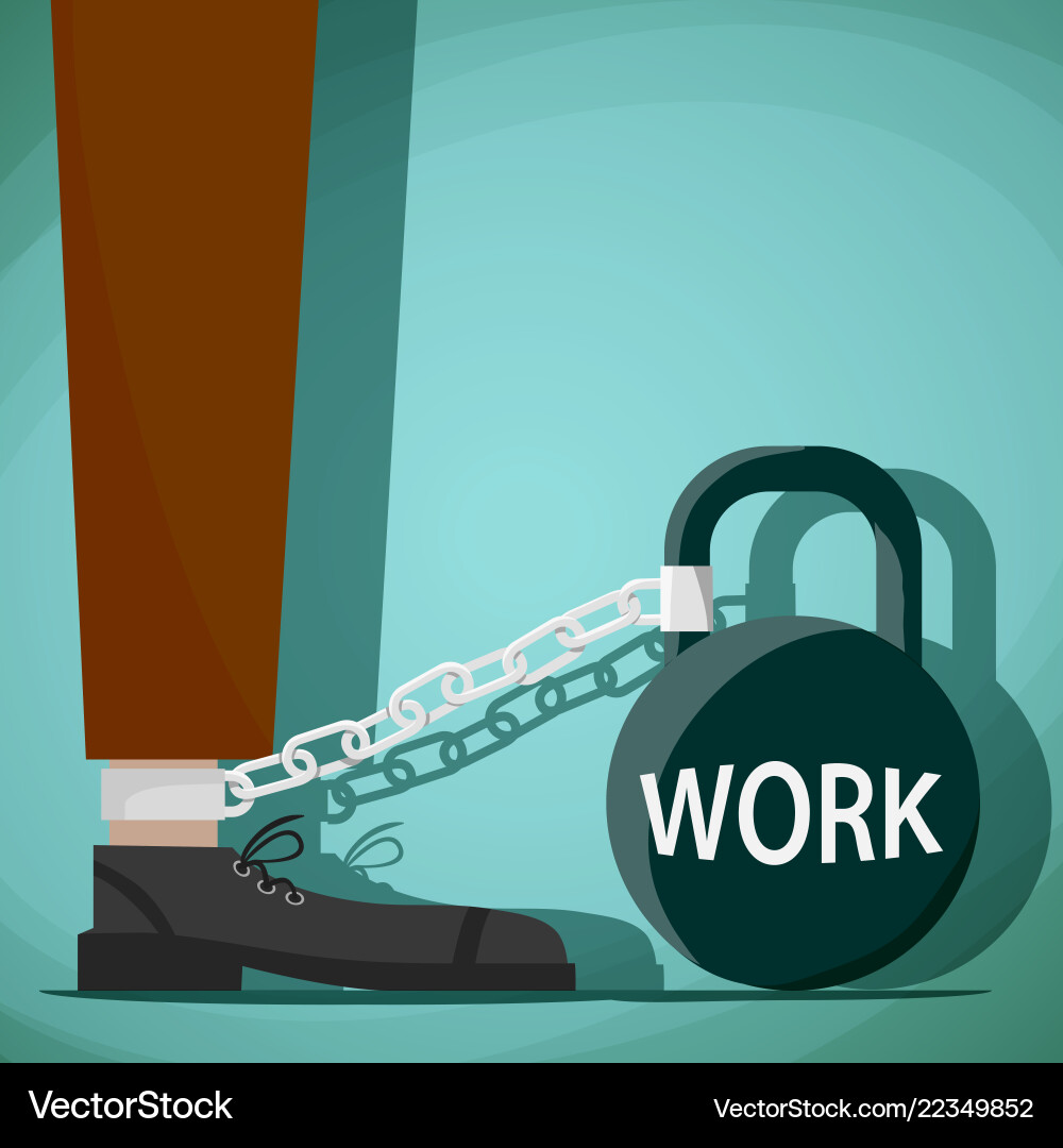 Man Chained to Kettlebell - Workload Vector Image