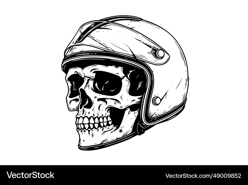 Skull in a motorcycle helmet hand drawn ink sketch Skull in a motorcycle helmet hand drawn ink sketch vector image