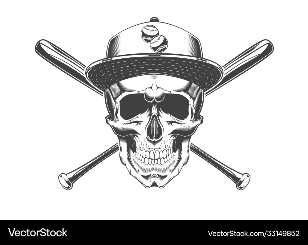 Vintage Monochrome Skull with Crossed Bats vector image