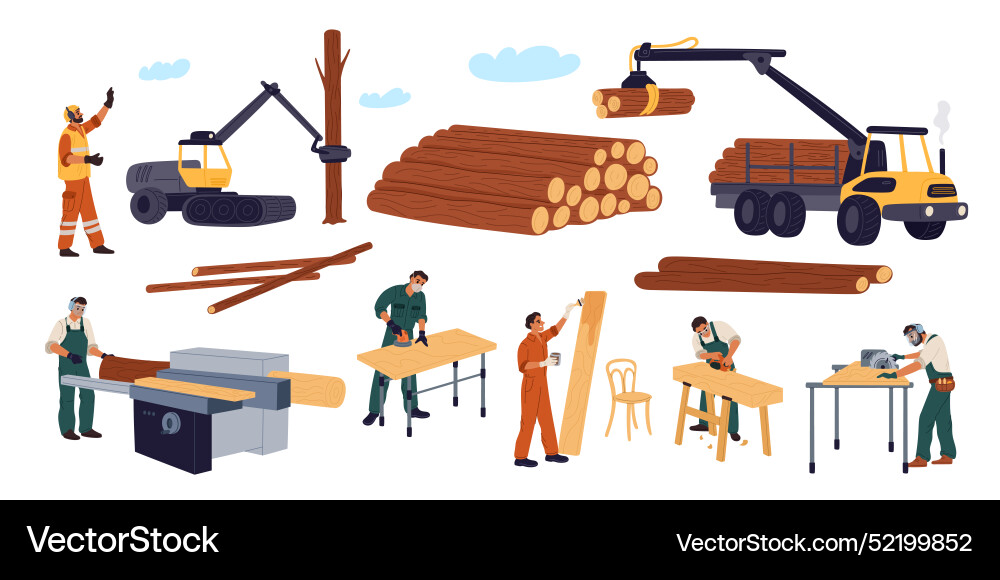 Woodworkers & Forestry Operations Vector Image