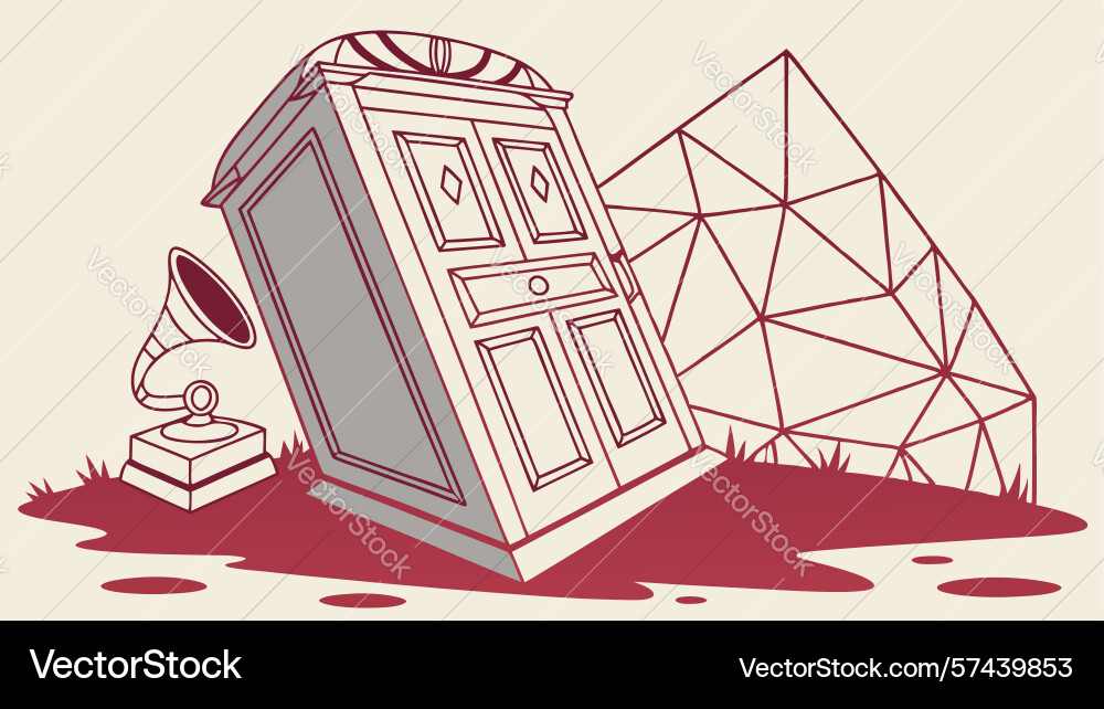 Abstract geometric structure with open doorway vector image
