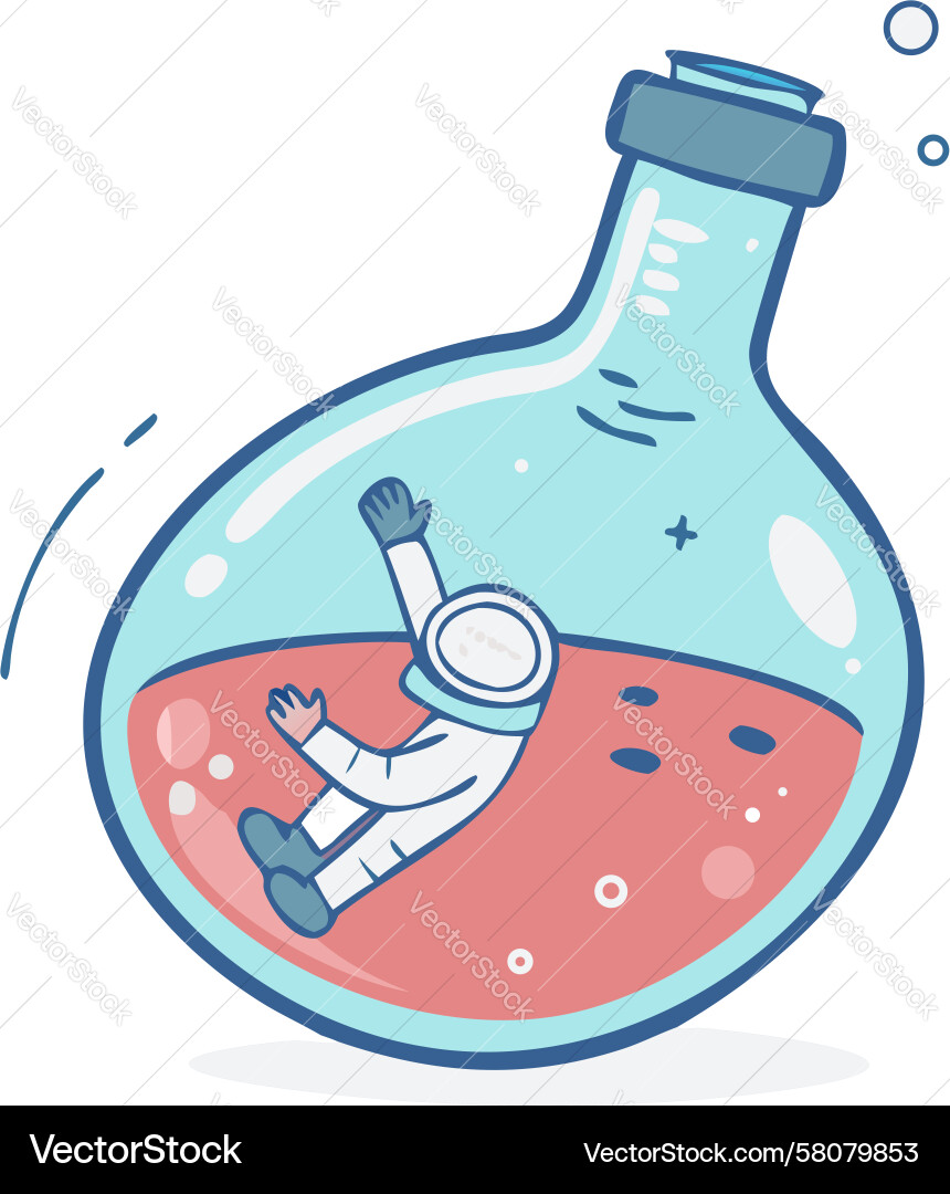 Astronaut in Lab Flask - Space Experiment Vector Image