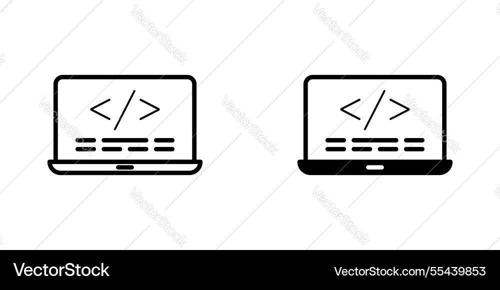 Display code icons stroke line and black solid vector image