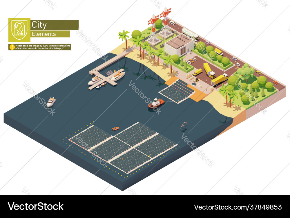 Floating Solar Farm - Isometric Vector Image
