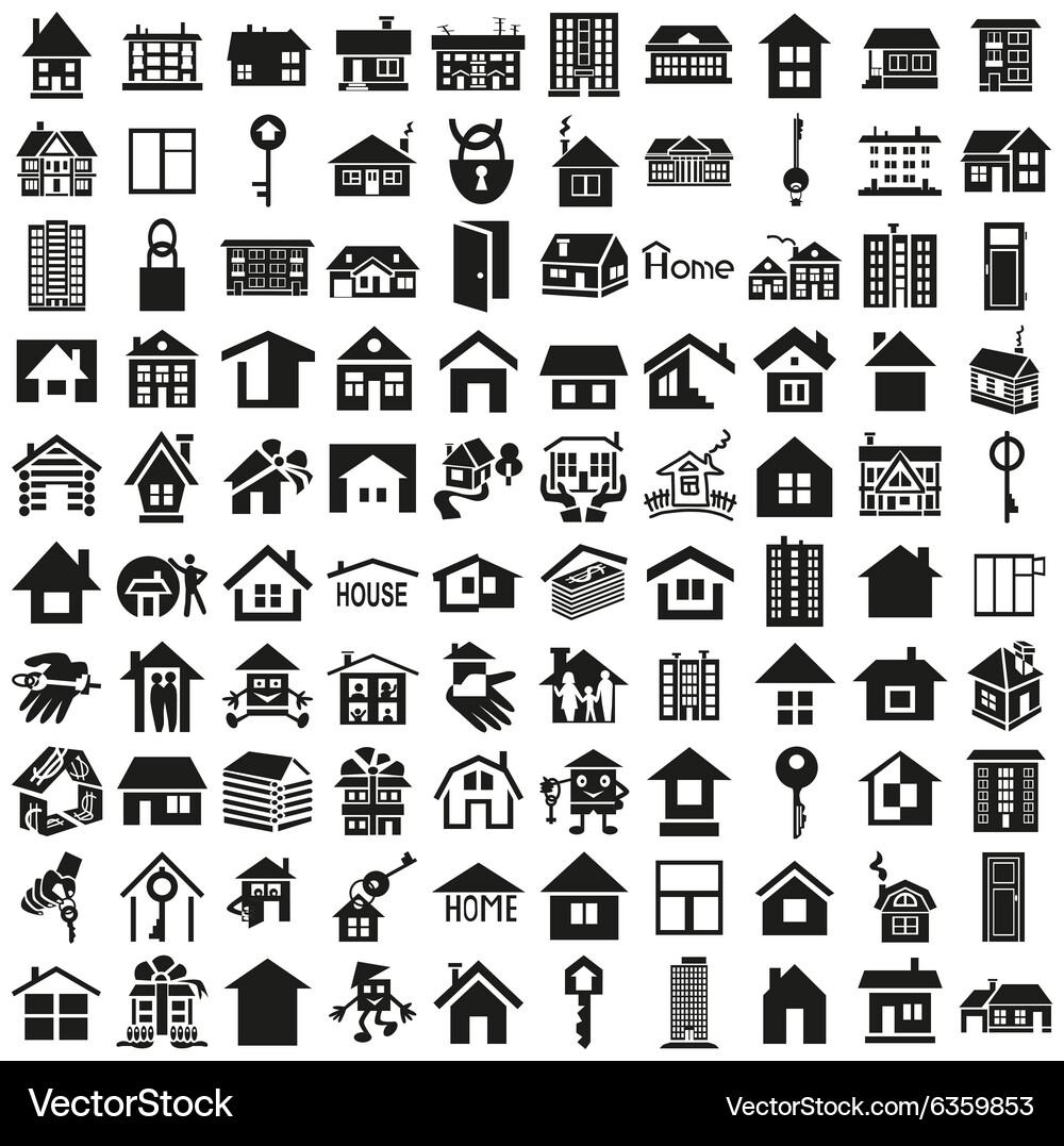 House Icon Set - Black and White Vector Image