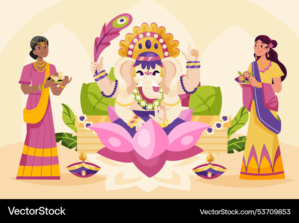 Lord ganesha worship with women in traditional Lord ganesha worship with women in traditional vector image