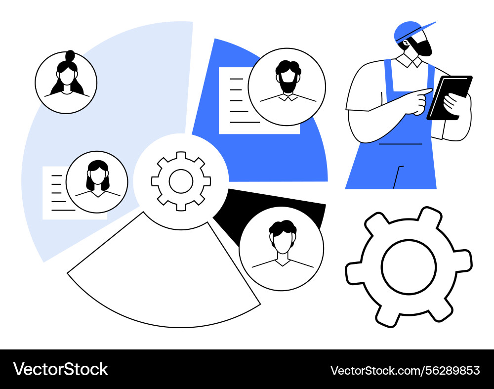 Team management and workflow process represented Team management and workflow process represented vector image