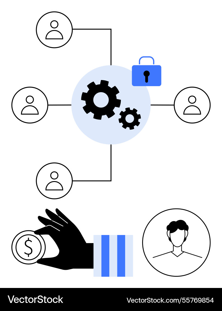Gear system connecting people secure data Gear system connecting people secure data vector image