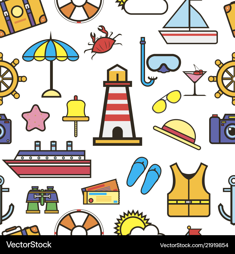 Holiday rest by seaside items seamless pattern Holiday rest by seaside items seamless pattern vector image