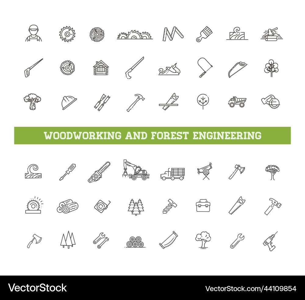 Logging sawmill line icons instruments Logging sawmill line icons instruments vector image
